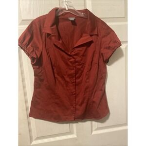 Ann Taylor Dark Red Shor Sleeve Button Down Blouse Top- Sz 16P